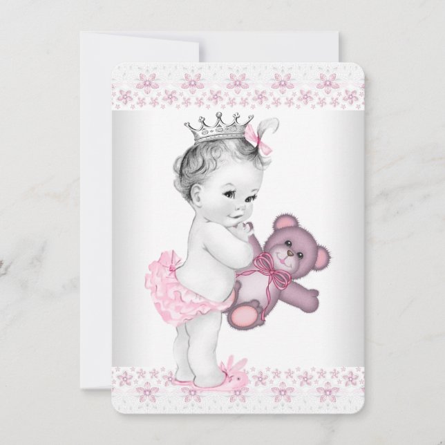 Invitation Baby shower Princesse Ours en Teddy rose (Devant)