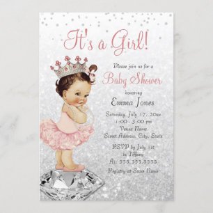 Invitation Baby shower Princesse Parties scintillant en argen