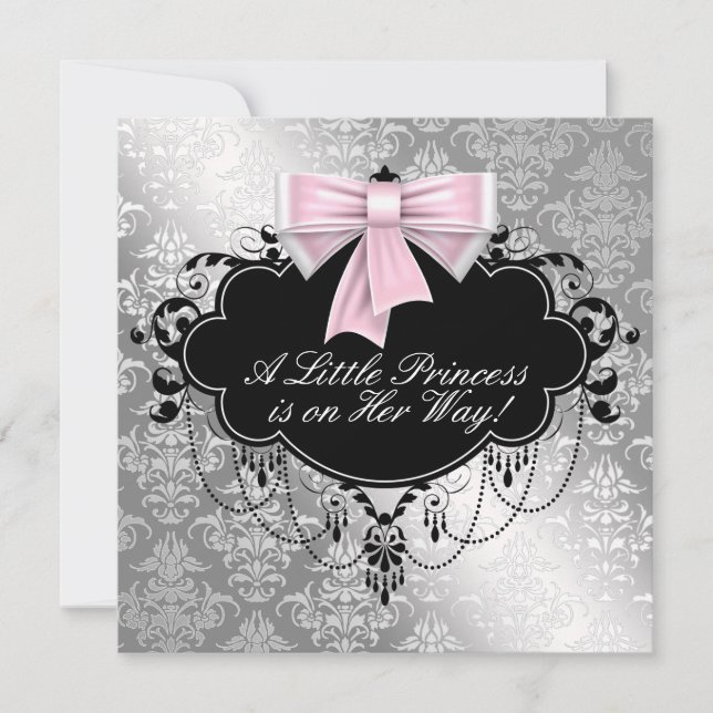 Invitation Baby shower princesse rose argent (Devant)