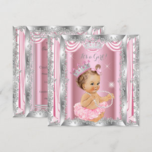 Invitation Baby Shower Princesse Rose Argent Ballerine Lumine