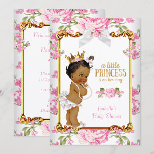 Invitation Baby Shower Princesse Rose Blanc Floral Ethnique 2