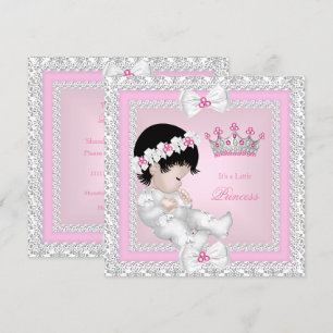 Invitation Baby Shower Princesse Rose Blanc Gris Damas
