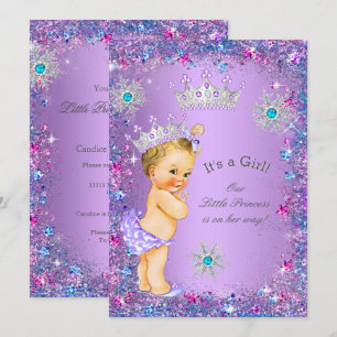 Invitation Baby Shower Princesse Rose Blond Teal Bleu Rose