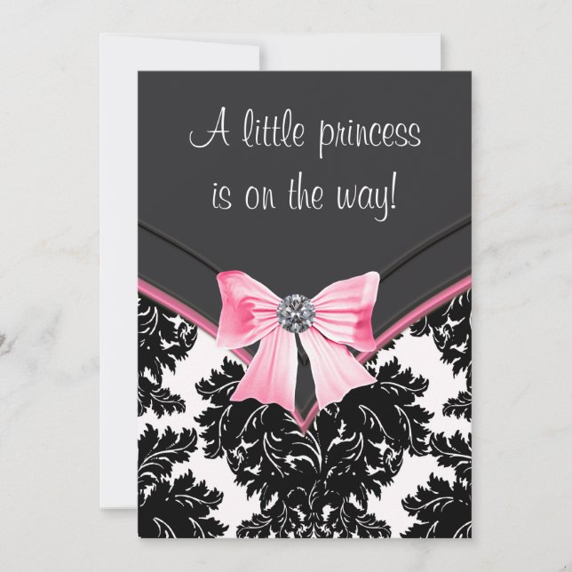 Invitation Baby shower princesse rose Damask noir (Devant)