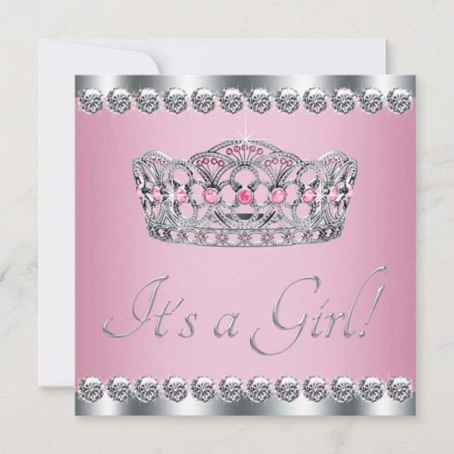 Invitation Baby shower princesse rose Diamond Tiara (Devant)