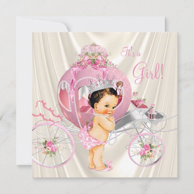 Invitation Baby shower princesse rose et ivoire Pearl (Devant)