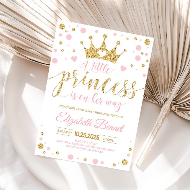 Invitation Baby shower princesse rose et or (Créateur téléchargé)