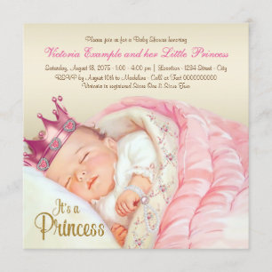 Invitation Baby Shower Princesse Rose Vintage