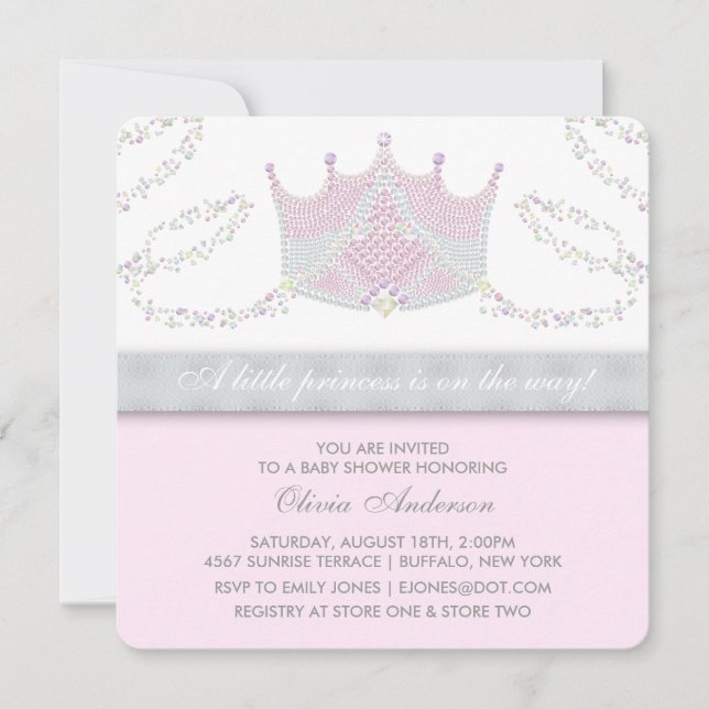 Invitation Baby shower Princesse Tiara Rose Grey (Devant)