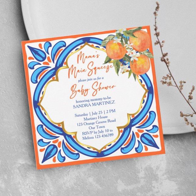 Invitation Baby shower principal de Mama orange bleu invitati (Créateur téléchargé)