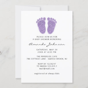 Invitation Baby shower Purple Pieds Parties scintillant Lecte