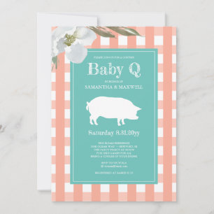 Invitation baby shower Q En vichy et cochon bébé