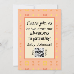 Invitation Baby shower QR Code Peach Jaune Géométrique