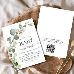 Invitation Baby shower QR Code Vert Eucalyptus