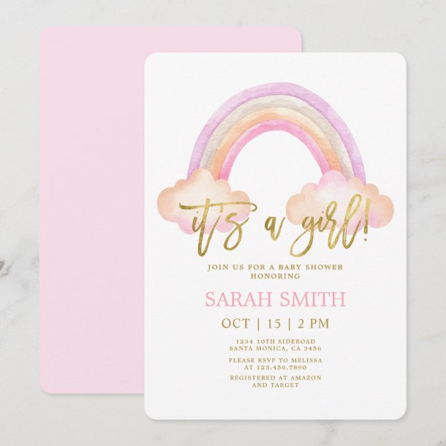 Invitation Baby shower Rainbow (Devant / Derrière)