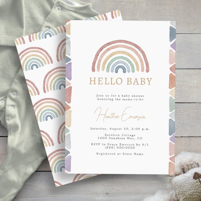 Invitation Baby shower Rainbow Boho (Rainbow Watercolor Boho Baby Shower Invitation by Painted Paperie
)