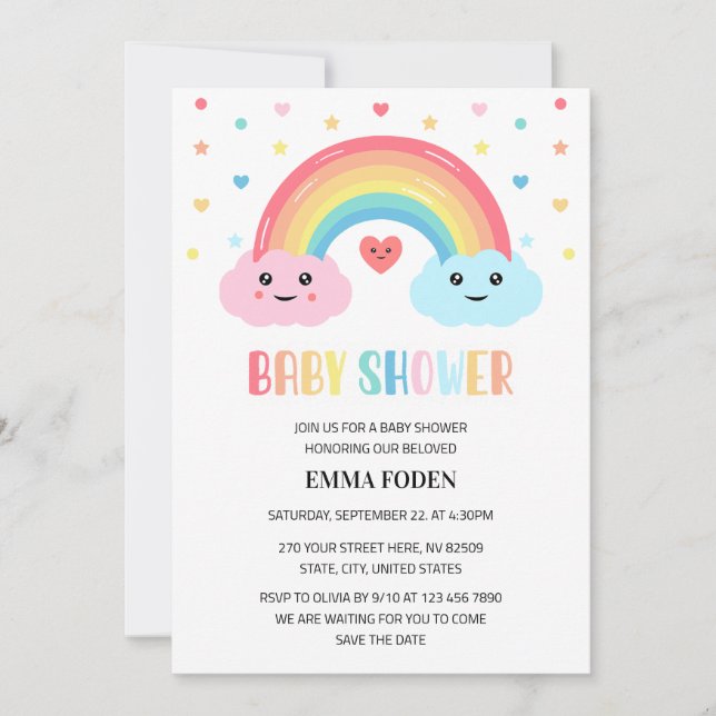Invitation Baby shower Rainbow Miracle à thème (Devant)
