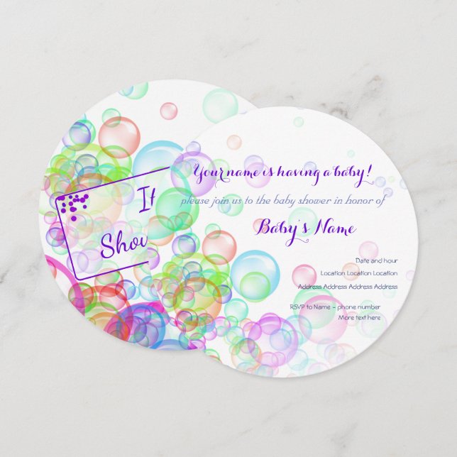 Invitation Baby shower Rainbow Soap Bubbles (Devant / Derrière)