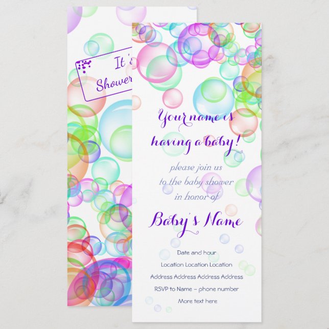 Invitation Baby shower Rainbow Soap Bubbles (Devant / Derrière)