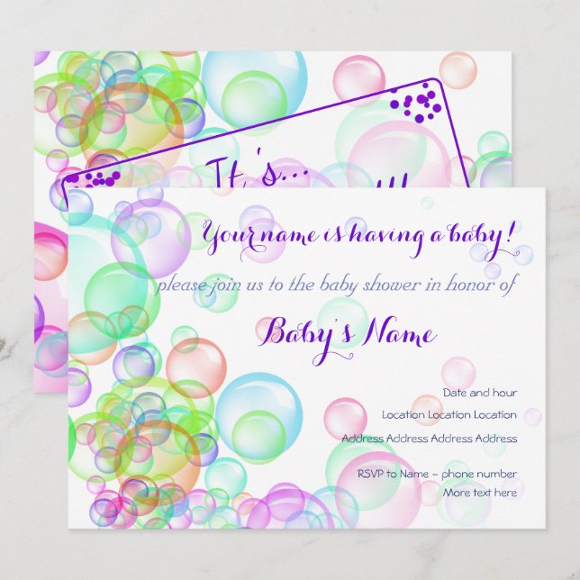 Invitation Baby shower Rainbow Soap Bubbles (Devant / Derrière)