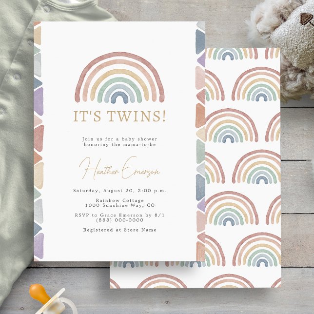 Invitation Baby shower Rainbow Twins (Boho Colorful Rainbow Twins Baby Shower Invitation by Painted Paperie
)