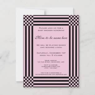 Invitation Baby Shower Rayures Damier Rose et Noir