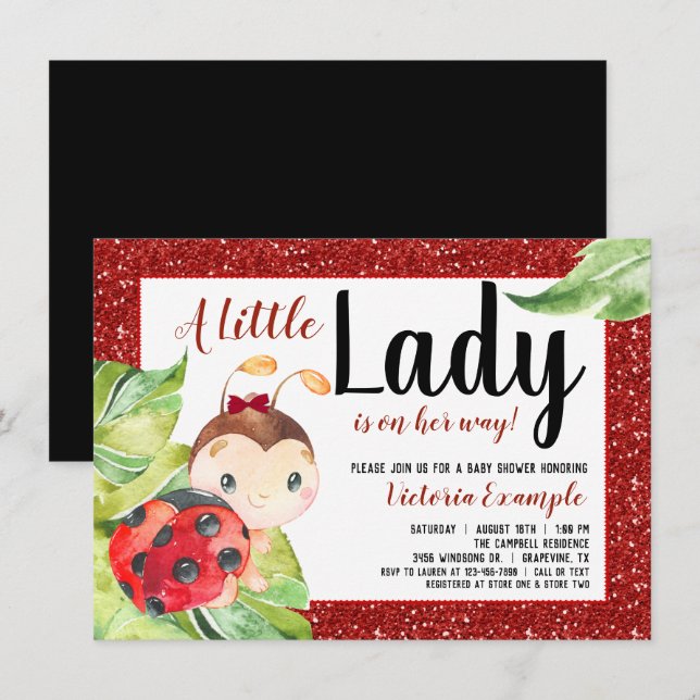 Invitation Baby shower Red Black Ladybug (Devant / Derrière)