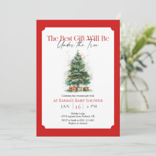 Invitation Baby shower Red Christmas Tree