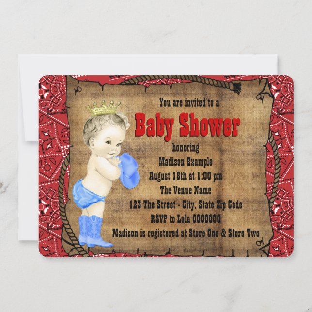 Invitation Baby shower Red Cowboy (Dos)