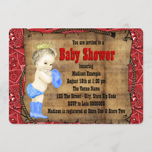 Invitation Baby shower Red Cowboy