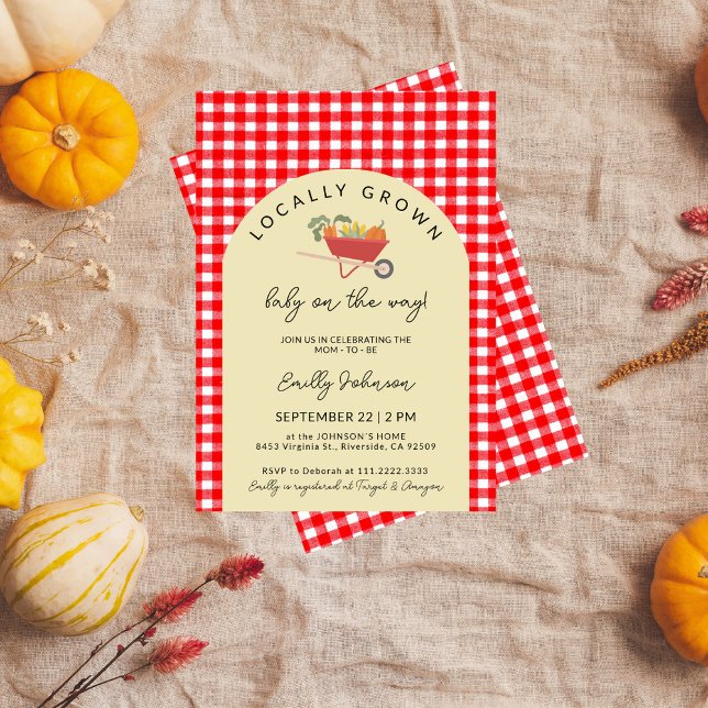 Invitation Baby shower Red En vichy moderne cultivé localemen (Créateur téléchargé)