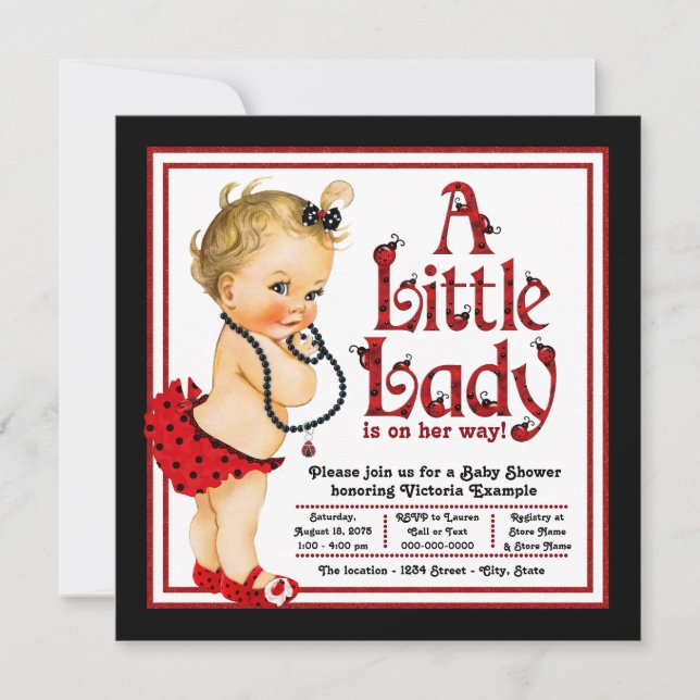 Invitation Baby shower Red et Black Ladybug (Devant)