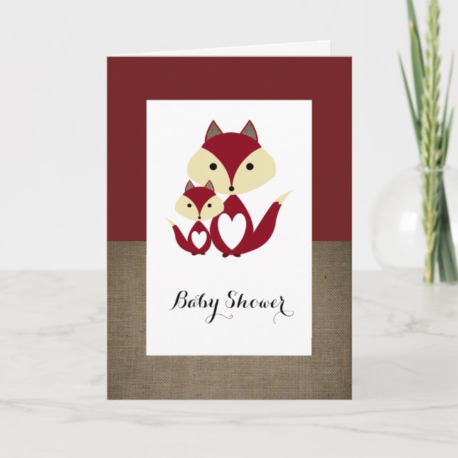 Invitation Baby shower Red Fox Burlap (Devant)