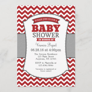 Invitation Baby shower Red Grey Chevron