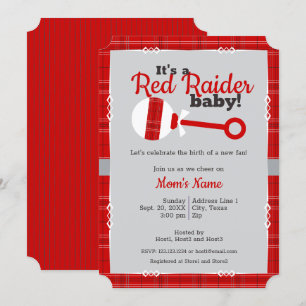 Invitation Baby shower Red Plaid Rattle Raider