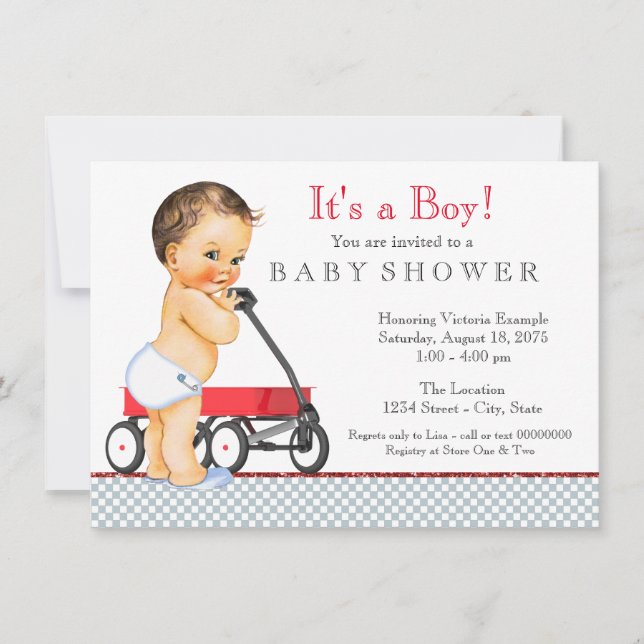 Invitation Baby shower Red Wagon (Devant)