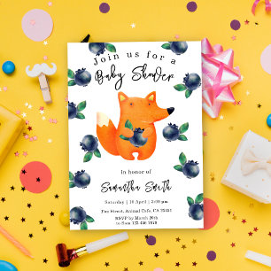 Invitation Baby-Shower Renard Aquarelle et Myrtilles