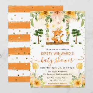 Invitation Baby Shower Renard Floral Mignon Aquarelle