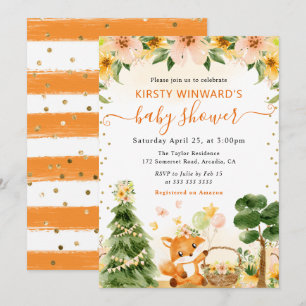 Invitation Baby Shower Renard Floral Mignon Aquarelle