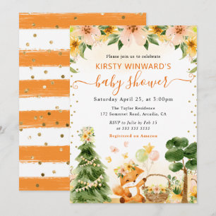 Invitation Baby Shower Renard Floral Mignon Aquarelle