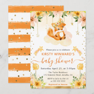 Invitation Baby Shower Renard Floral Mignon Aquarelle sur Nua