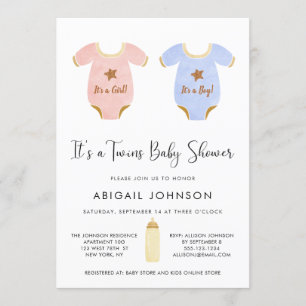 Invitation Baby shower rétro à aquarelle pour filles et garço