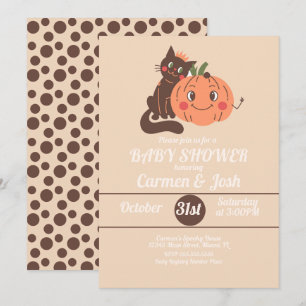 Invitation Baby Shower Rétro Chat Citrouille Vintage Hallowee