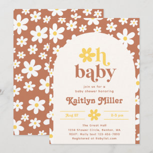 Invitation Baby shower Retro Daisy   Bébé rétro