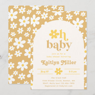 Invitation Baby shower Retro Daisy   Bébé rétro
