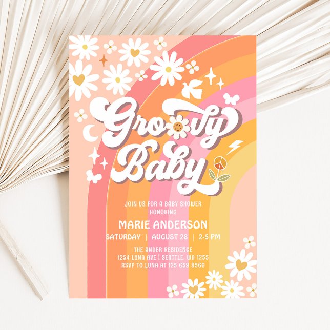 Invitation Baby shower rétro des années 70 pour bébé super Da (Créateur téléchargé)