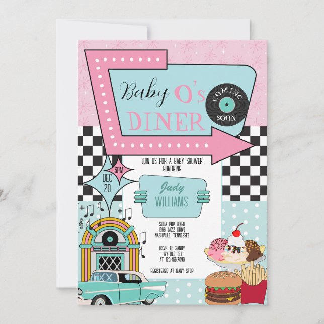 Invitation Baby shower Retro les années 50 (Devant)