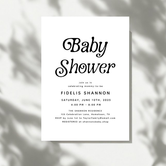 Invitation Baby shower rétro noir et blanc minimal (Créateur téléchargé)