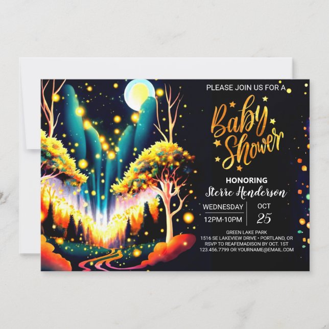 Invitation Baby shower rêvé de lucioles enchantées (Devant)