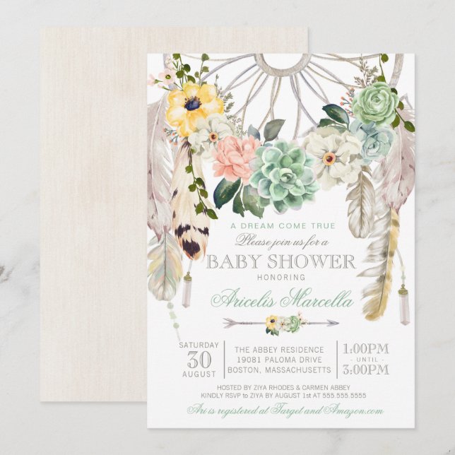 Invitation Baby shower rêveur de Boho de receveur de (Devant / Derrière)